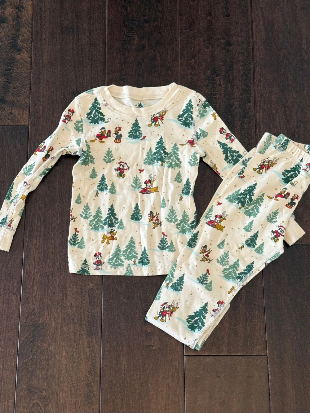 Disney Parks Gender Neutral Cream Mickey and Minnie Holiday Tree Pajama Set